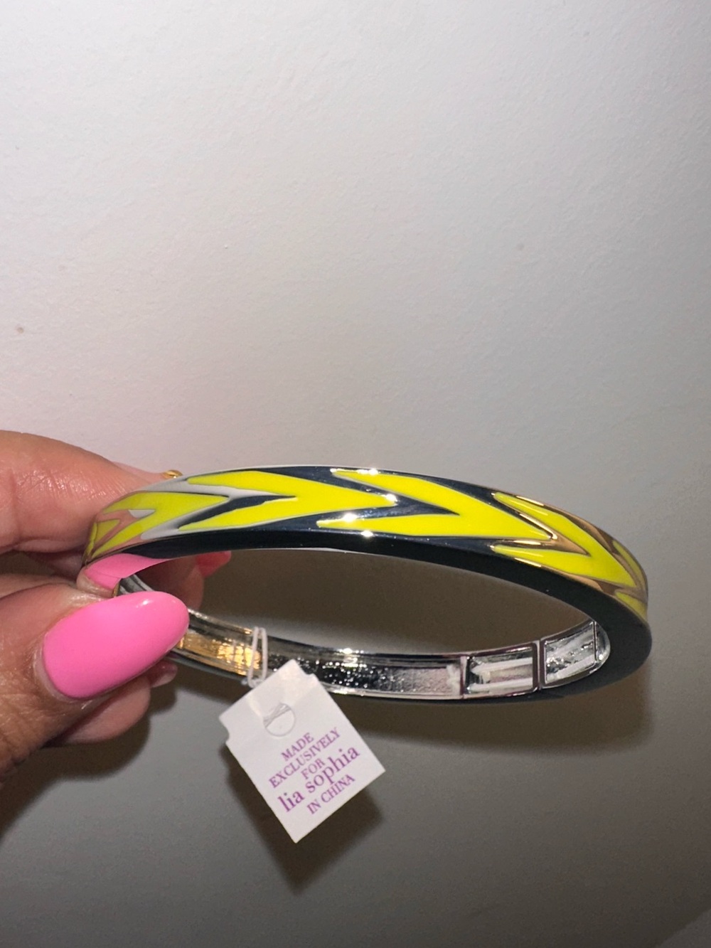 Lia Sophia Yellow and Black Chevron Enamel Stretch Bangle Bracelet